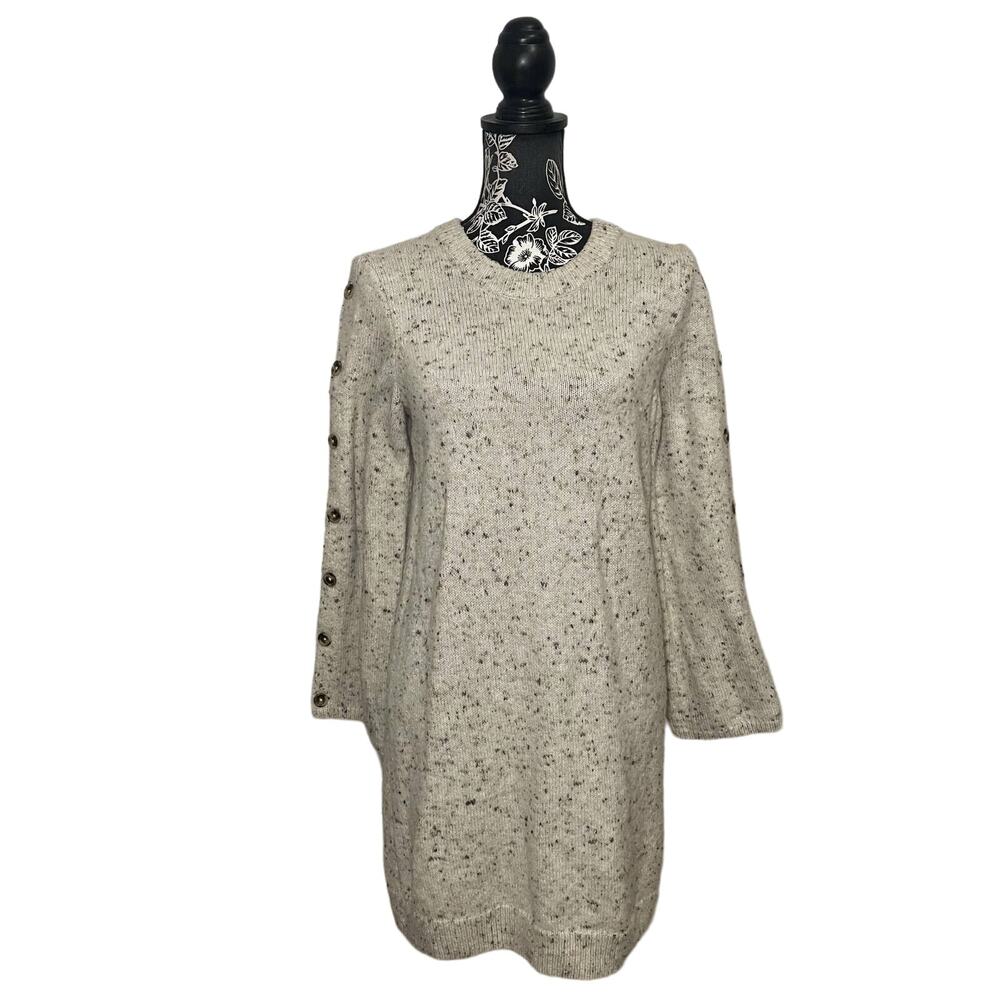 Madewell Donegal Sweater Dress Button Sleeve Knit Cream Speckled H3614 Medium